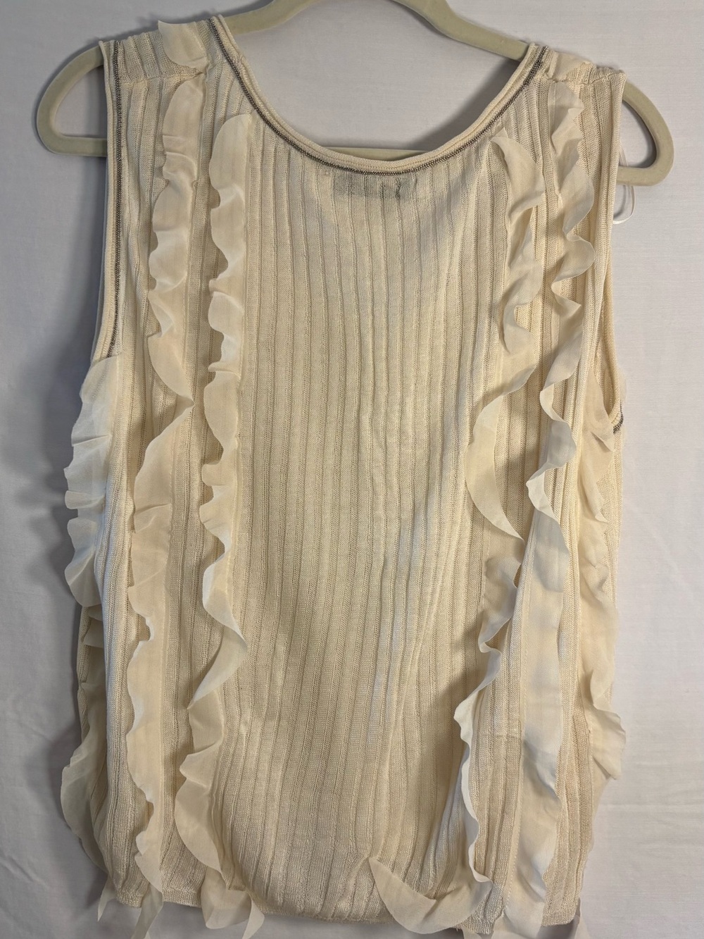 Zara Cream Ruffle Ribbed Tank Top - Picture 4 of 4